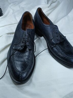 Alan Payne Men's Black Blue Leather Dress Shoes - Classic Lace-Up